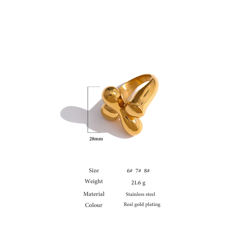 Yhpup Stainless Steel Statement Ring New Design Metalic Texture 18 K Plated Finger Ring Waterproof Jewelry Bagues Pour Femme
