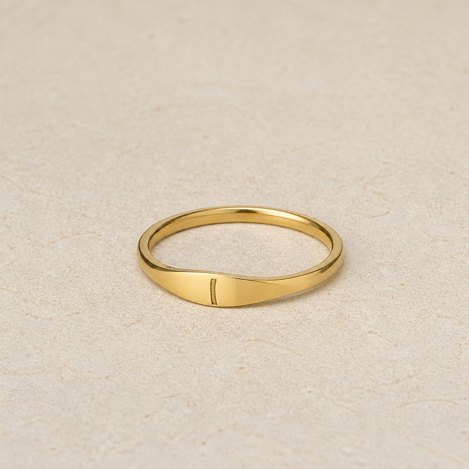 Personalized Initial Letter Signet Ring, Oval Band in Gold Tone — view 9