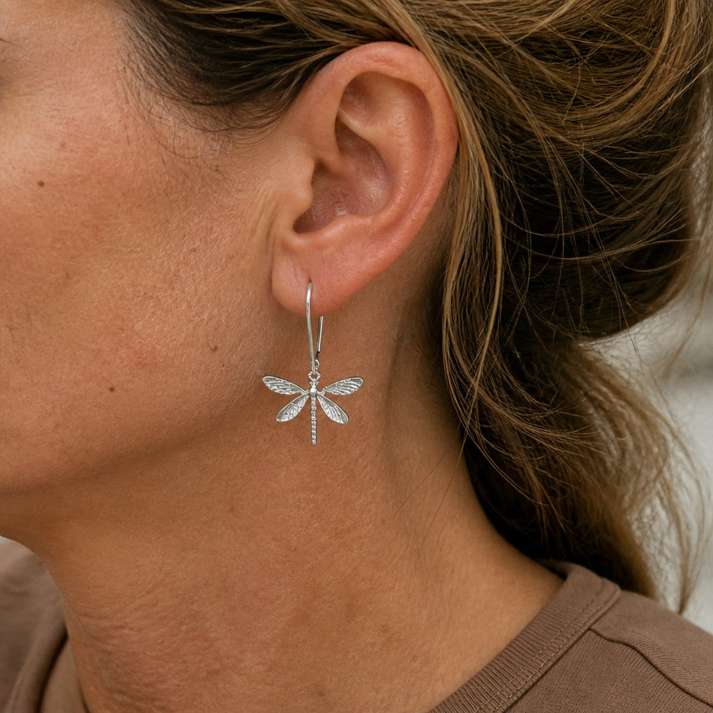 Dragonfly Drop Earrings with Textured Wing Detail — view 3