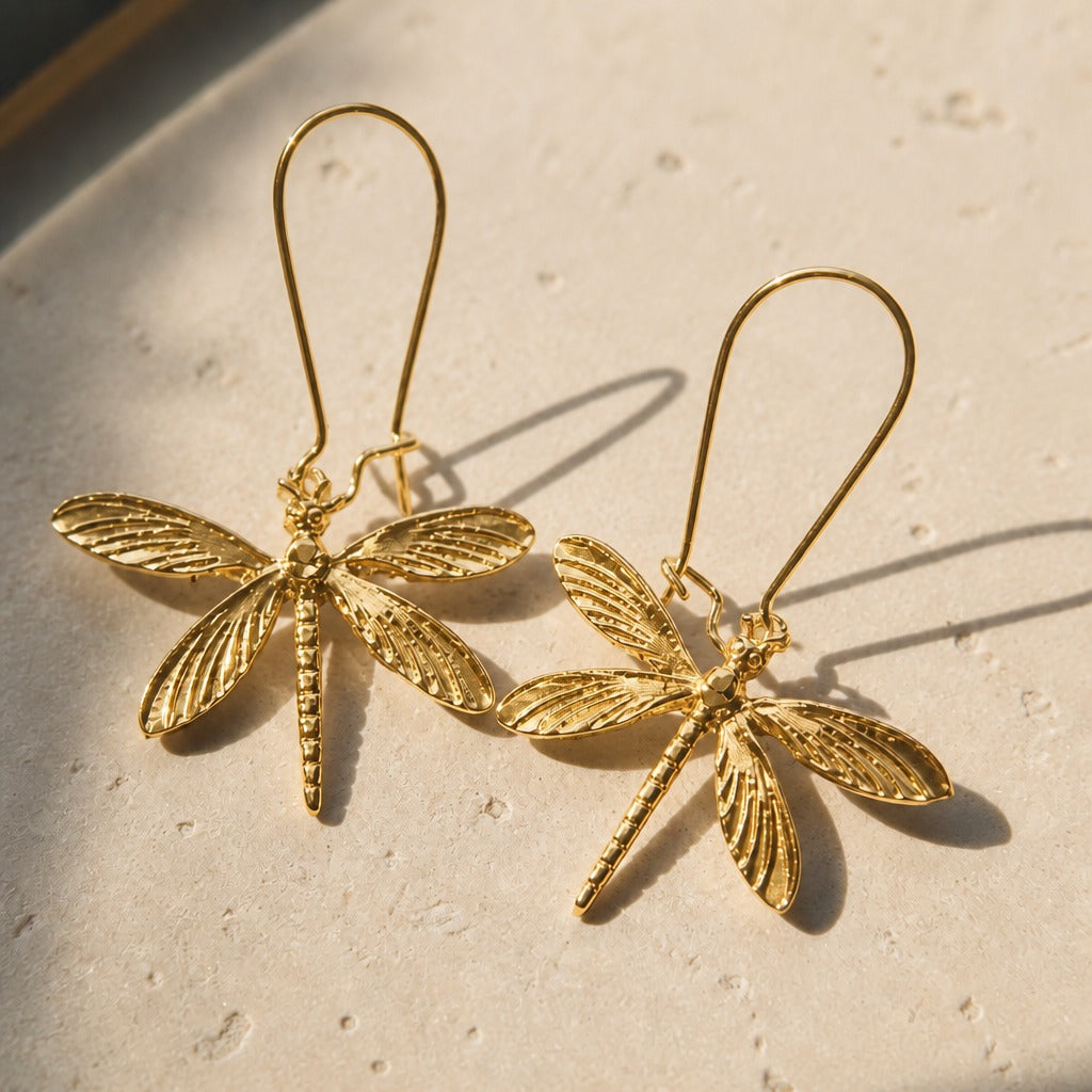 Dragonfly Drop Earrings with Textured Wing Detail — main image