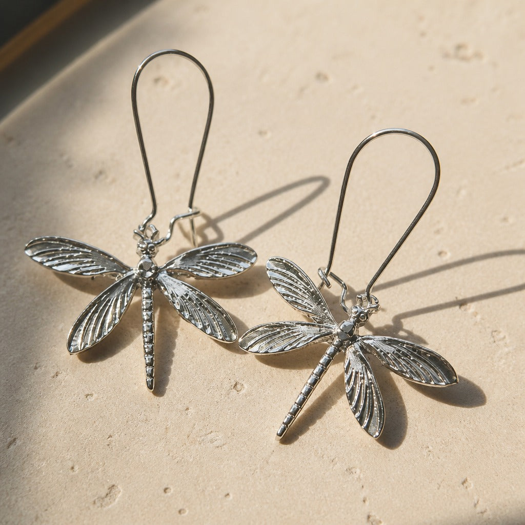 Dragonfly Drop Earrings with Textured Wing Detail — view 2