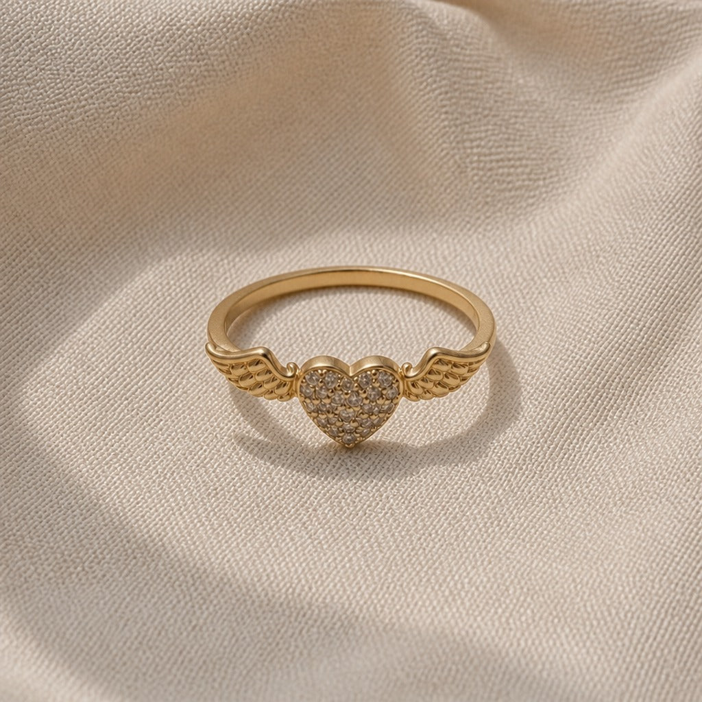 Winged Heart Ring with Crystal Pavé Center, Gold or White Gold Tone — view 2