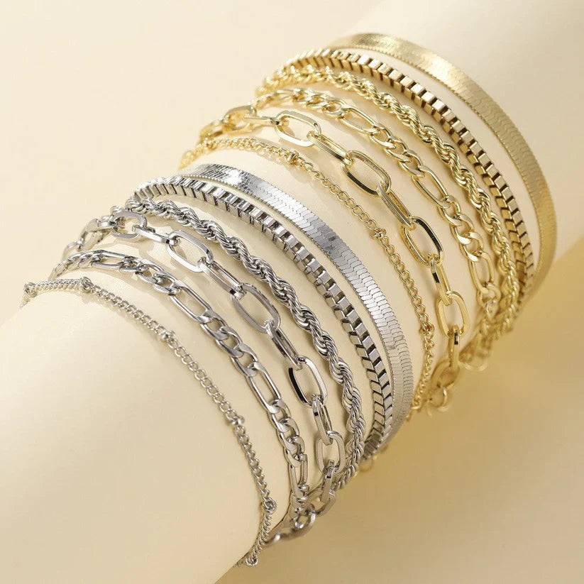 5-Piece Layered Bracelet Set with Paperclip, Curb, and Figaro Chains — view 3