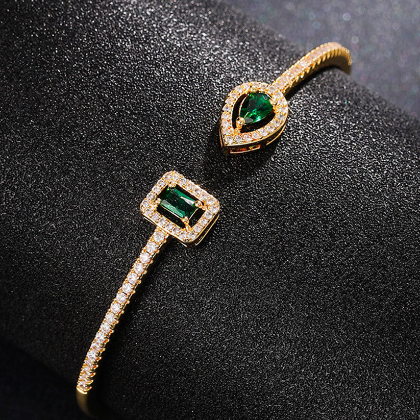 Green Emerald-Cut & Pear Stone Pavé Open Cuff Bracelet