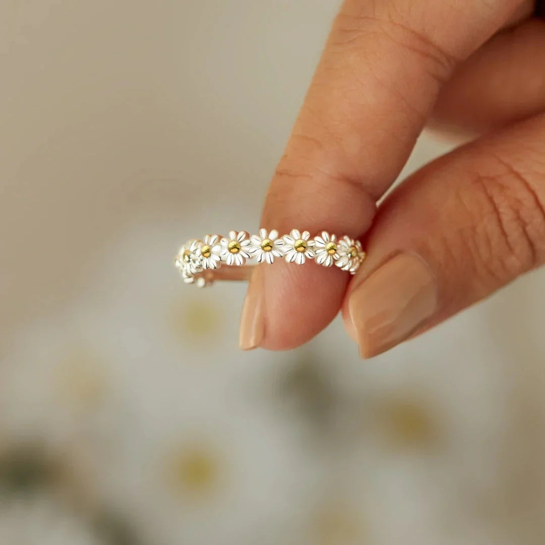 Daisy Flower Band Ring, Silver-Tone with Gold-Tone Centers — main image