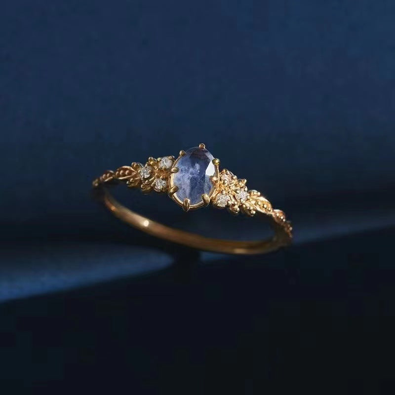 Oval Blue Sapphire Ring with Vintage Scrollwork Band, Adjustable — main image