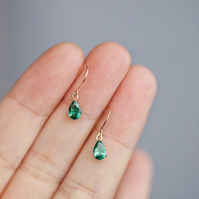 Pear-Cut Emerald Drop Earrings with Gold Wire Hooks