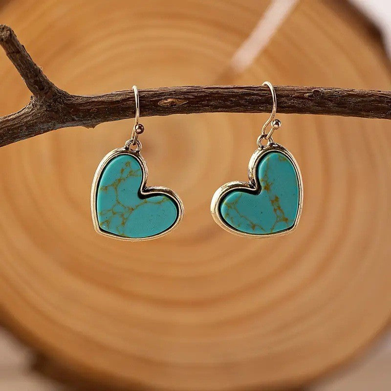 Heart-Shaped Turquoise Earrings with Rose Gold Detail