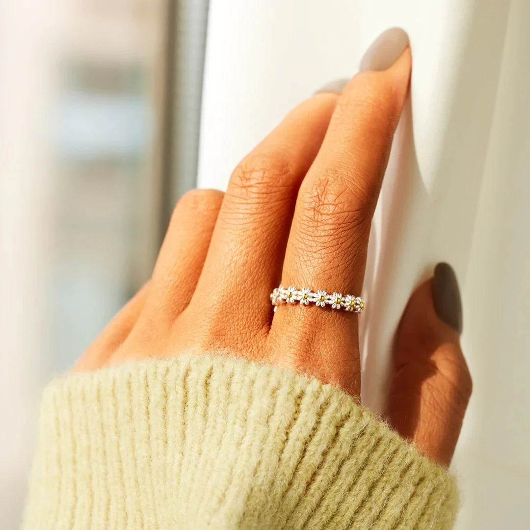 Daisy Flower Band Ring, Silver-Tone with Gold-Tone Centers — view 2