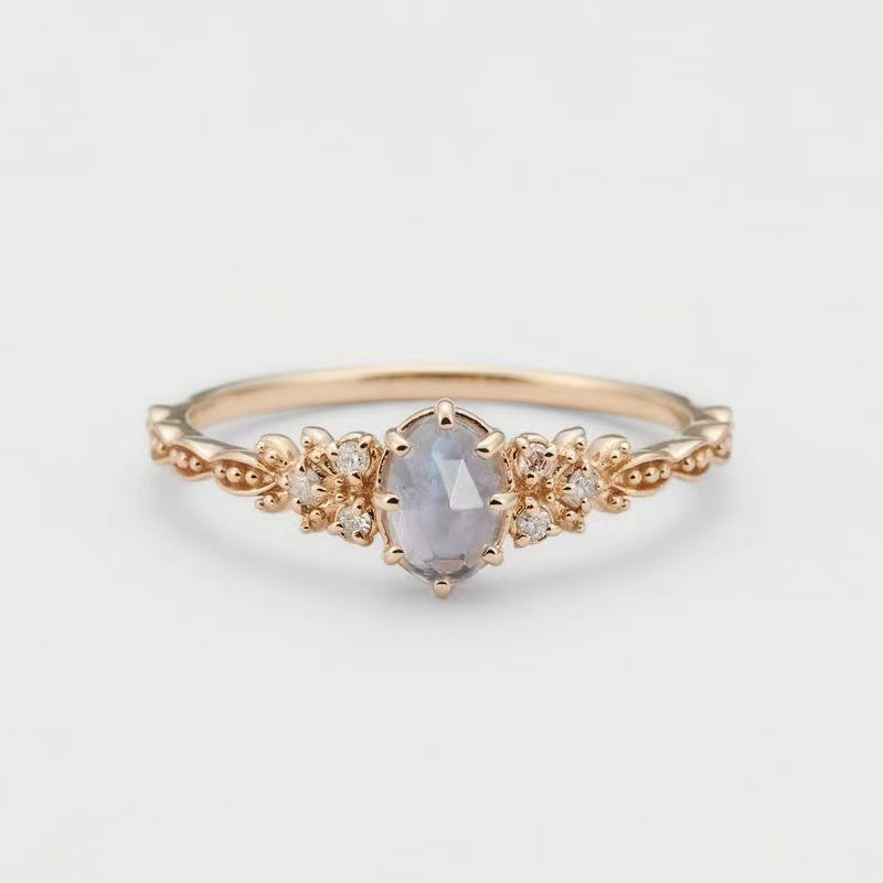 Oval Blue Sapphire Ring with Vintage Scrollwork Band, Adjustable — view 2
