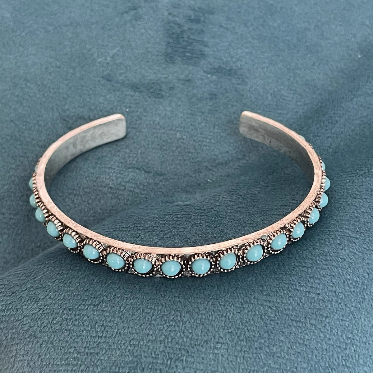Turquoise Open Cuff Bracelet with Antiqued Bezel Setting