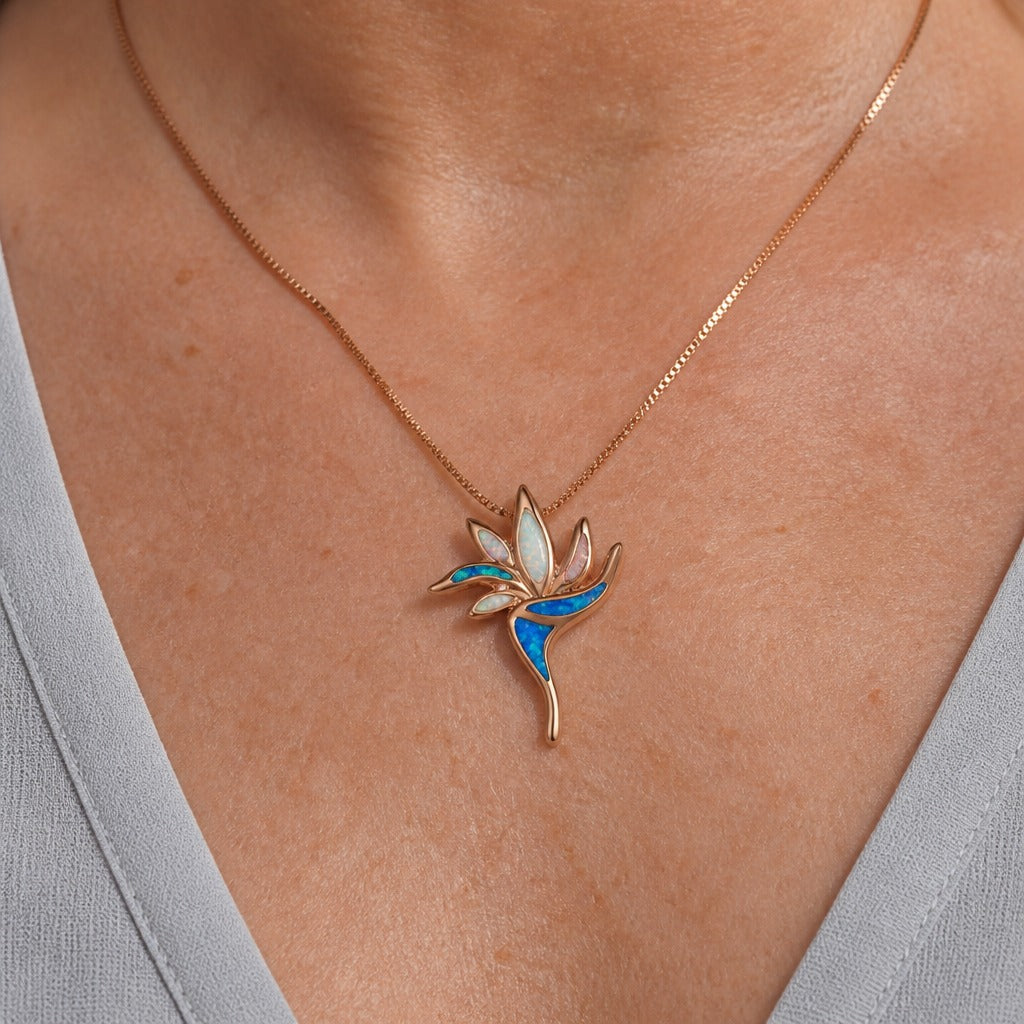 Torch-Style Opal Pendant Necklace with Rose Gold-Tone Chain — main image
