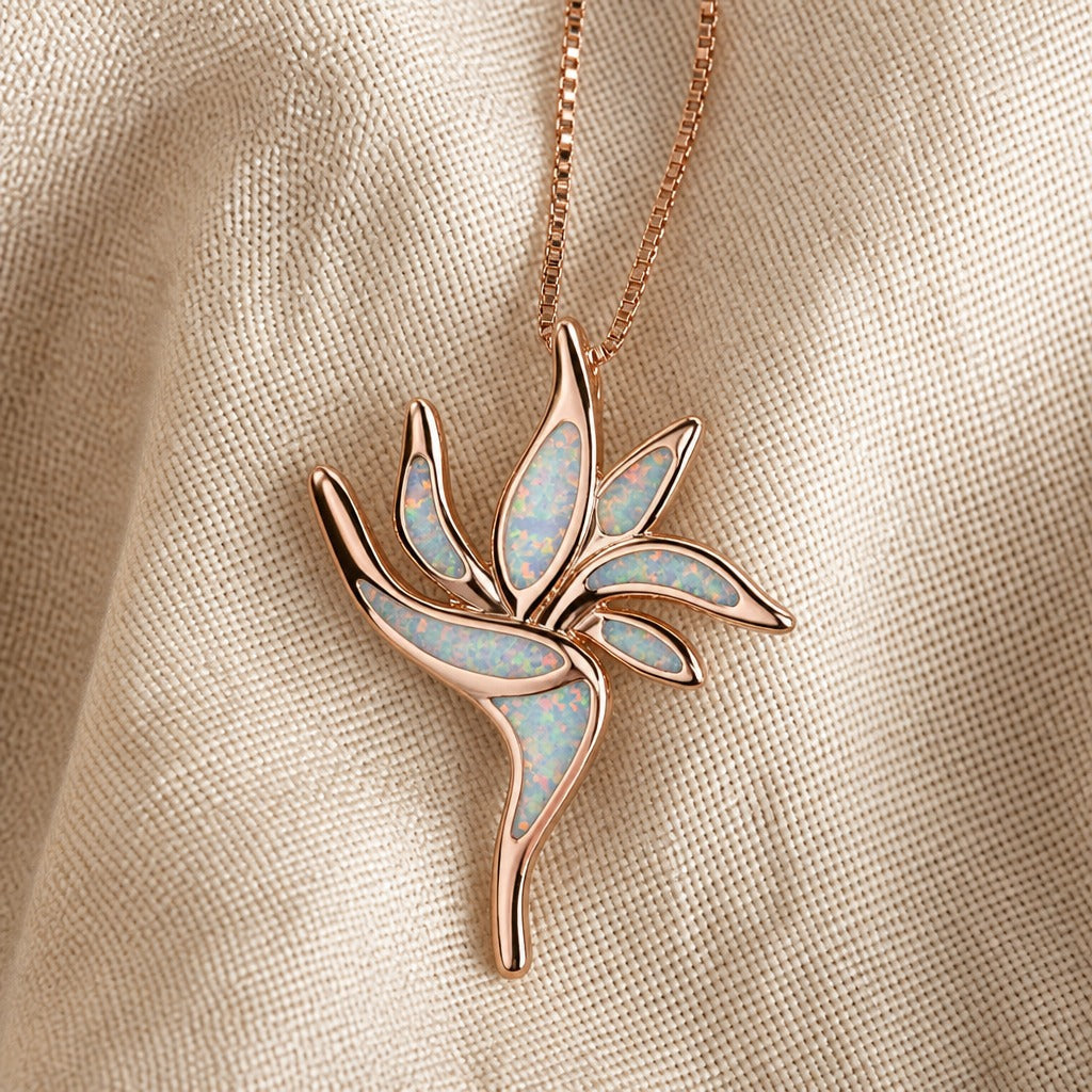 Torch-Style Opal Pendant Necklace with Rose Gold-Tone Chain — view 2