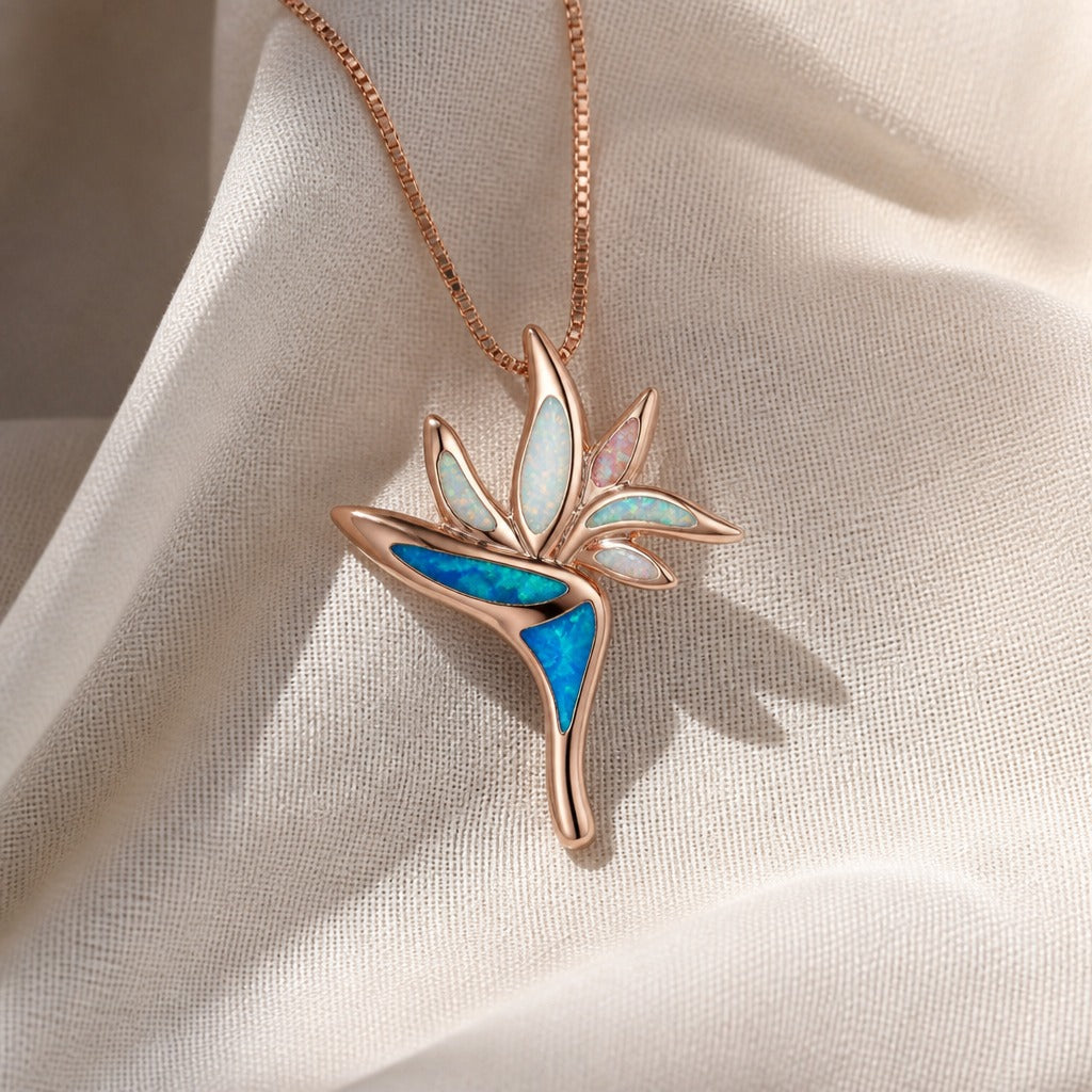 Torch-Style Opal Pendant Necklace with Rose Gold-Tone Chain — view 3