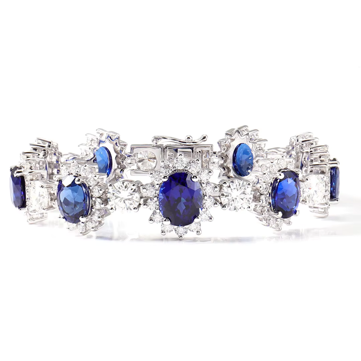 Oval Sapphire Tennis Bracelet with Moissanite Accents — view 3