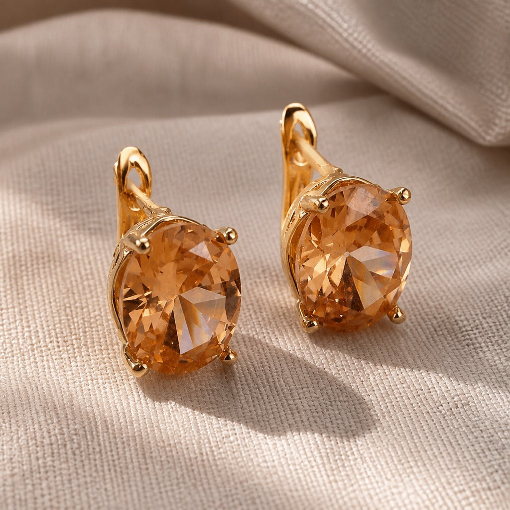 Oval Champagne Zirconia Drop Earrings with Lever-Back Closure — main image