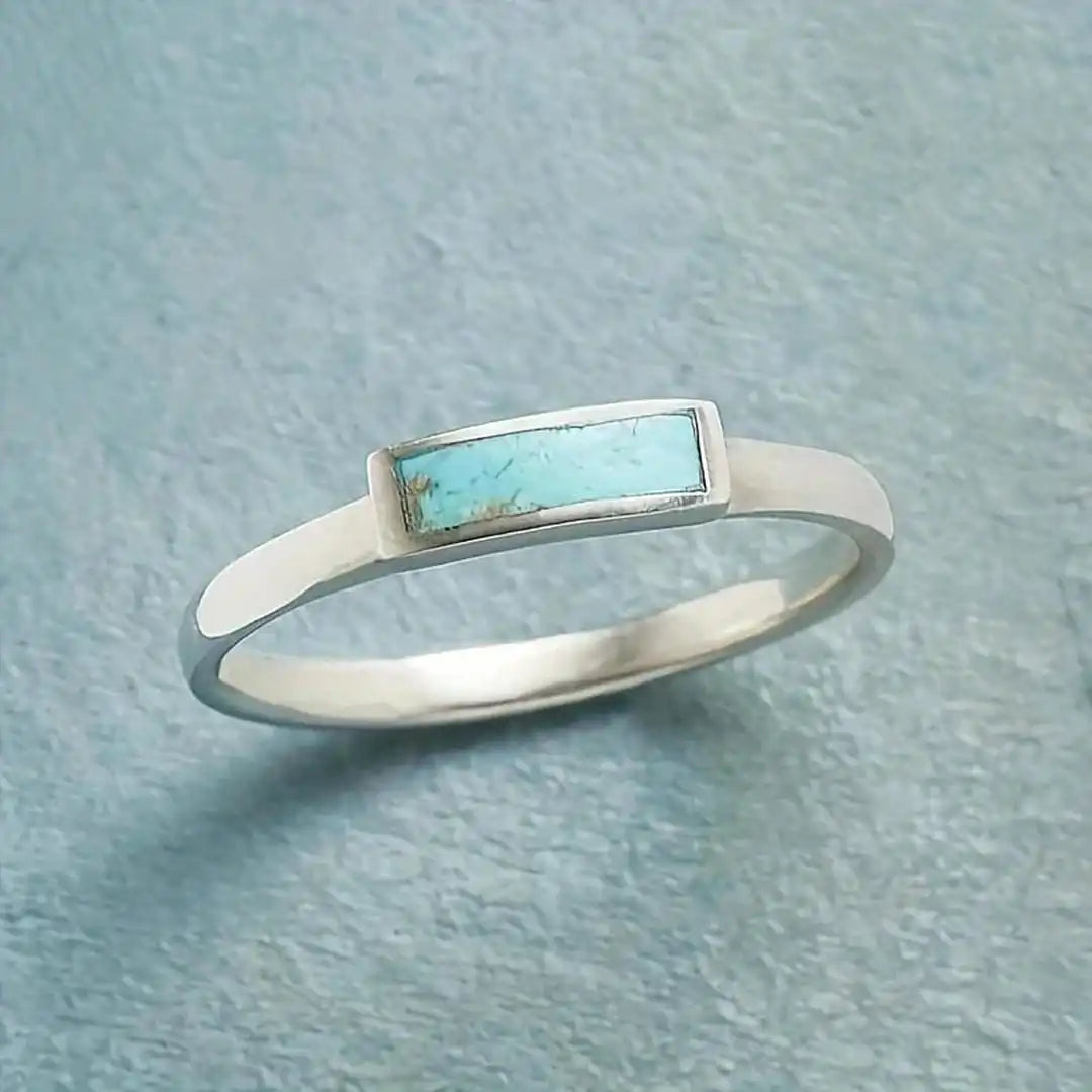 Horizontal Bezel Turquoise Ring in Silver Tone