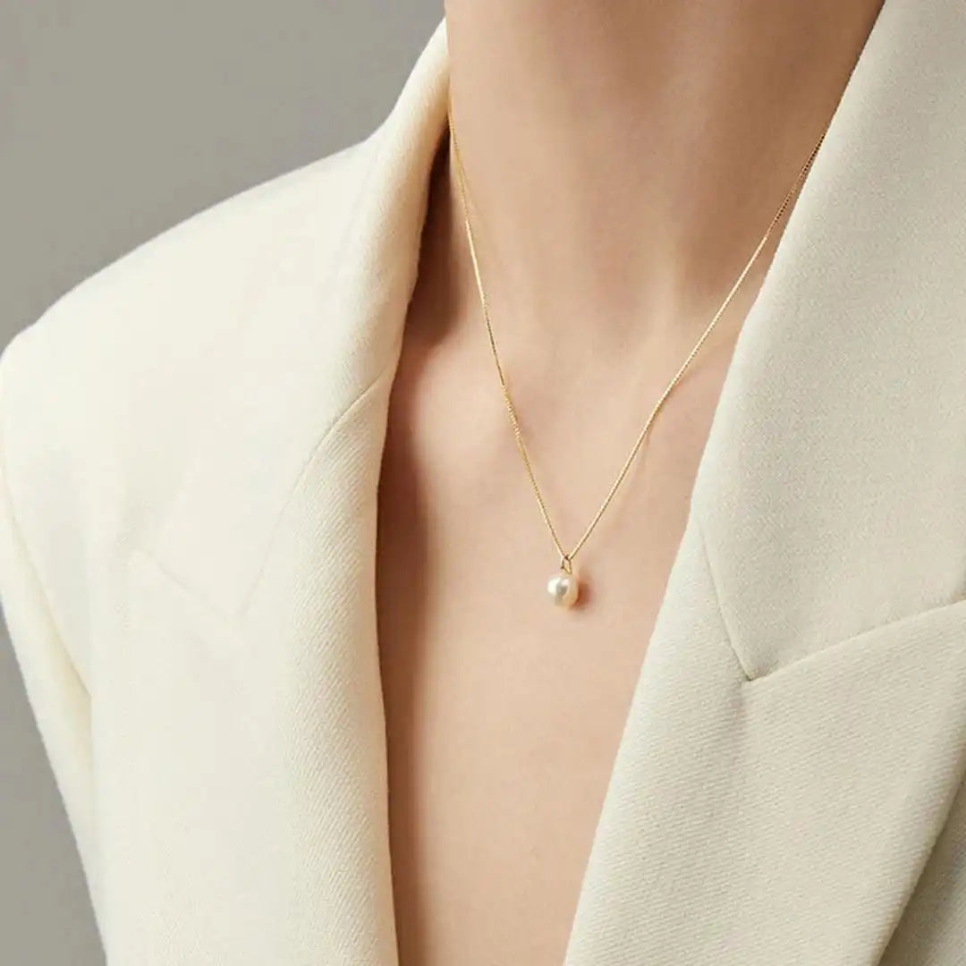 Pearl Pendant Necklace with Delicate Gold-Tone Box Chain