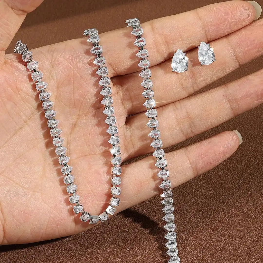 Pear-Shaped Cubic Zirconia Bridal Jewelry Set – Necklace, Bracelet & Earrings — view 8
