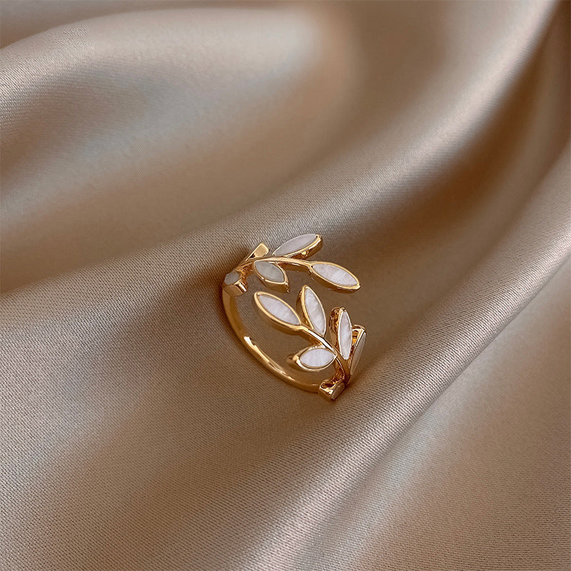 Multi-Leaf White Opal Adjustable Ring in Gold Tone — main image