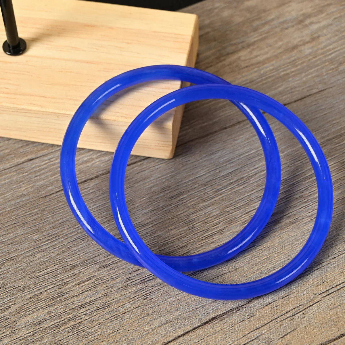 Round Glossy Bangle Bracelet Set in Green, Blue and Red — view 2