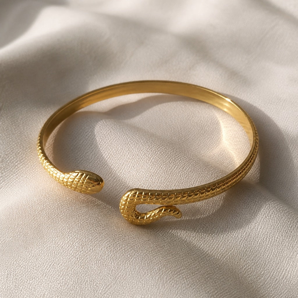 Snake Shaped Open Cuff Bracelet with Sculpted Scale Detail — main image