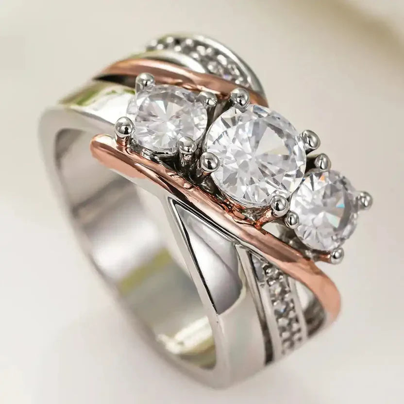 Three Dimensional Gold and Silver Zirconia Ring