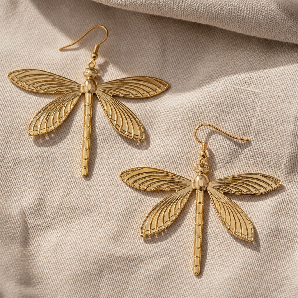 Dragonfly Dangle Earrings with Articulated Body and Filigree Wings — view 2