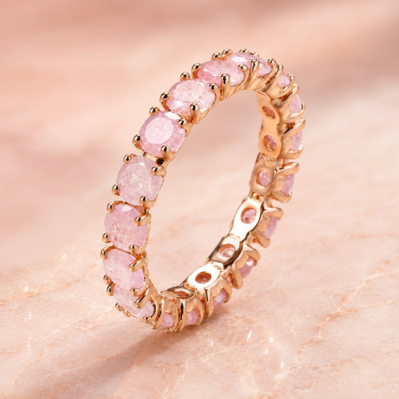 Cushion-Cut Pink Cubic Zirconia Eternity Ring with Gold-Tone Band — main image