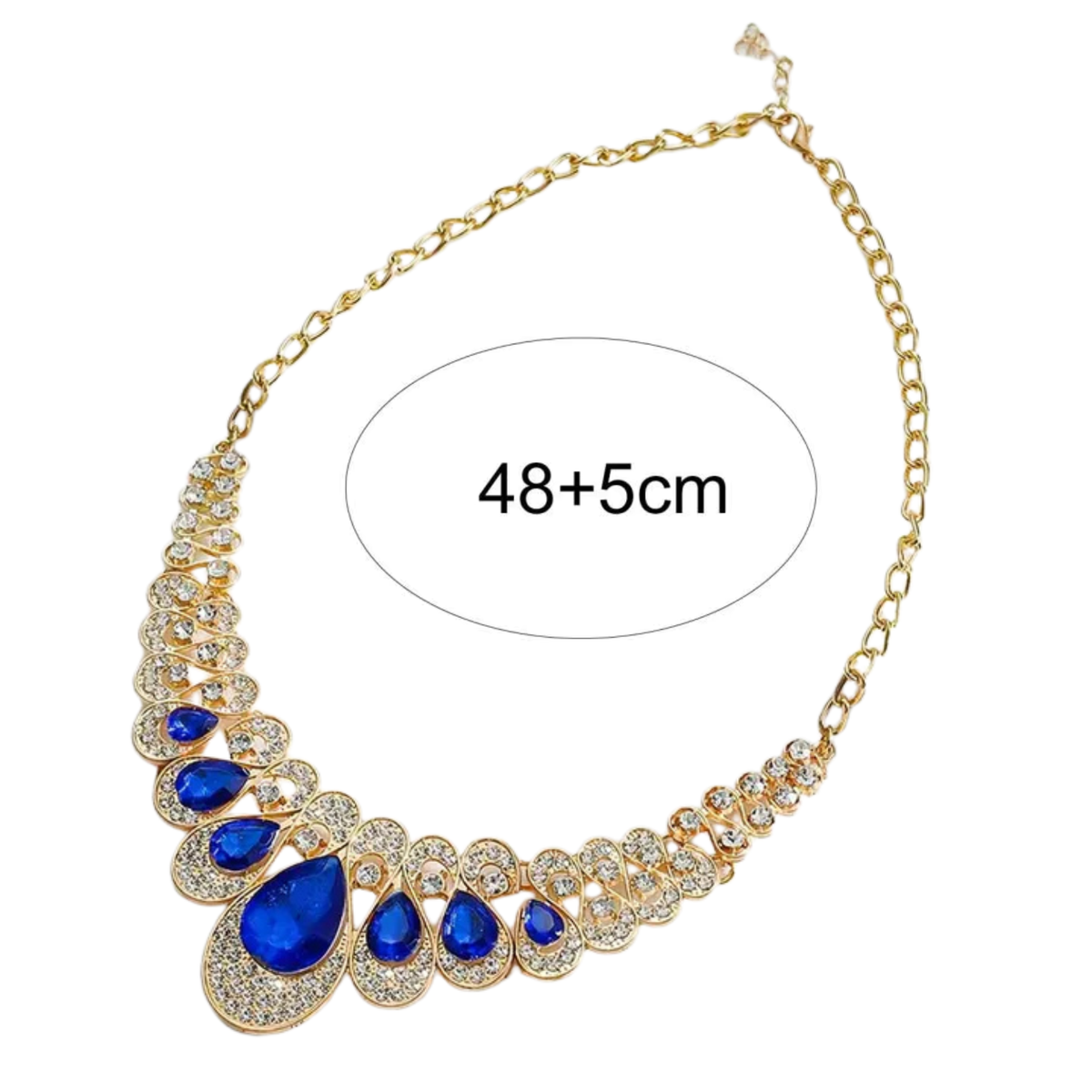 Teardrop Sapphire-Blue Necklace and Earring Set with Pavé Accents — view 3