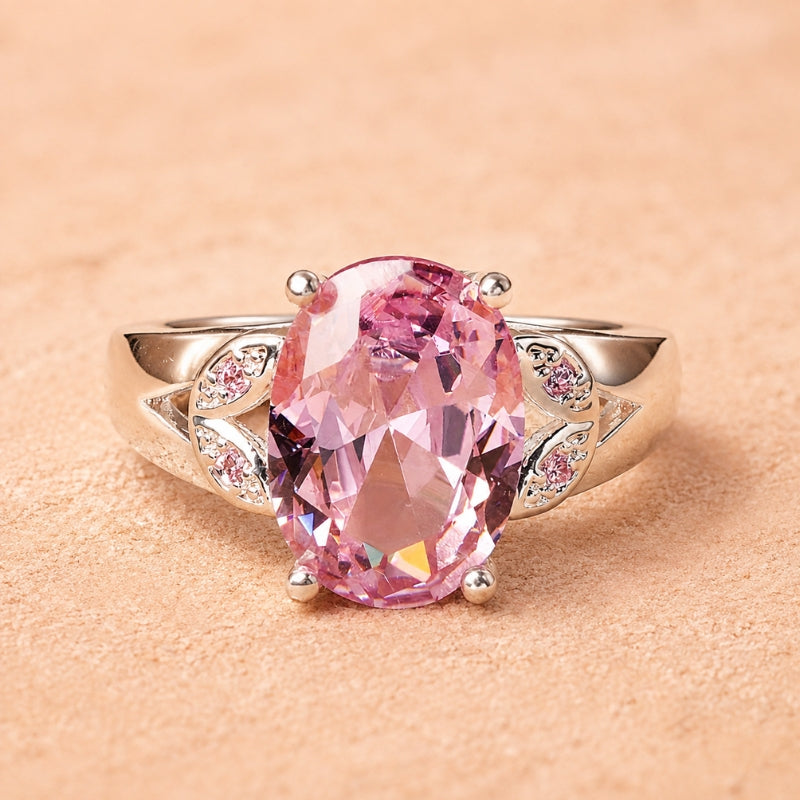 Oval Pink Gemstone Cocktail Ring with Split-Shank Detail — main image