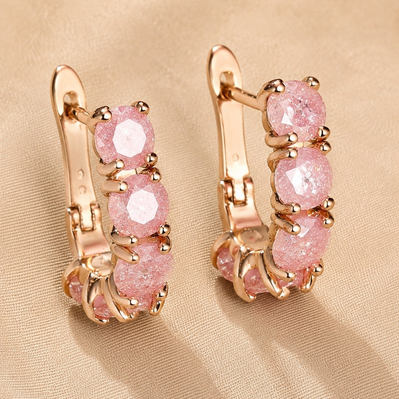 Pink Cubic Zirconia Hoop Earrings with Rose Gold-Tone Finish — main image