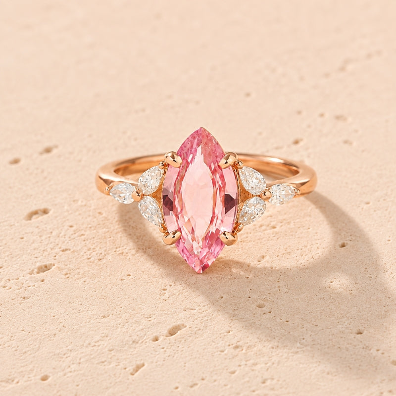 Marquise Pink Cubic Zirconia Cocktail Ring with Pear Accent Stones — main image