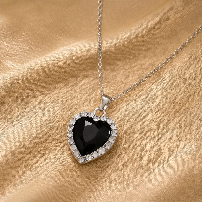 Heart-Shaped Black Crystal Necklace with Crystal Halo — view 2