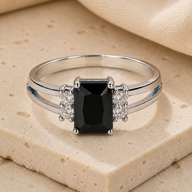 Princess-Cut Black Zirconia Ring with Split Shank Band — main image
