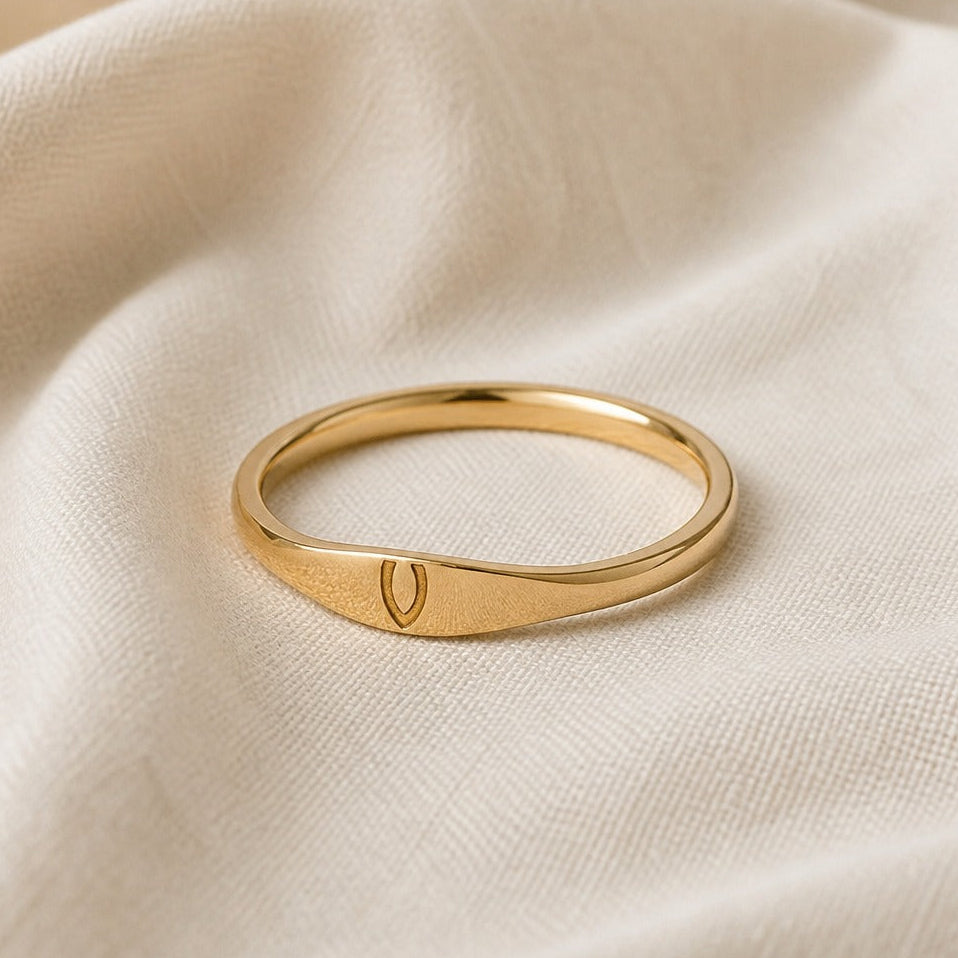 Personalized Initial Letter Signet Ring, Oval Band in Gold Tone — view 22
