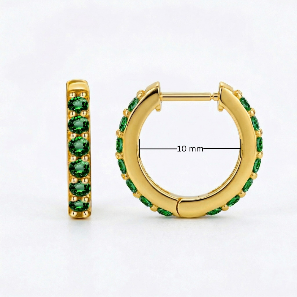 Emerald Hoop Earrings with Channel-Set Stones in Gold Tone