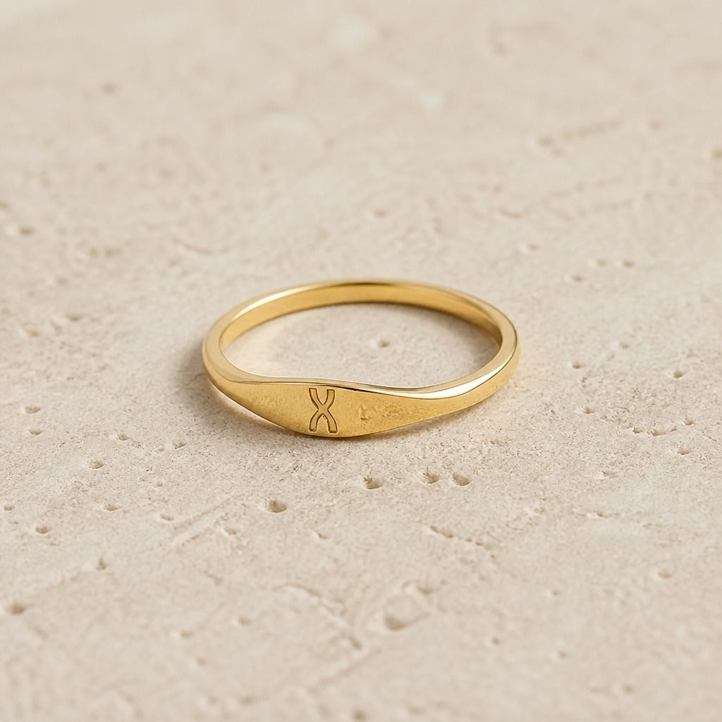 Personalized Initial Letter Signet Ring, Oval Band in Gold Tone — view 24