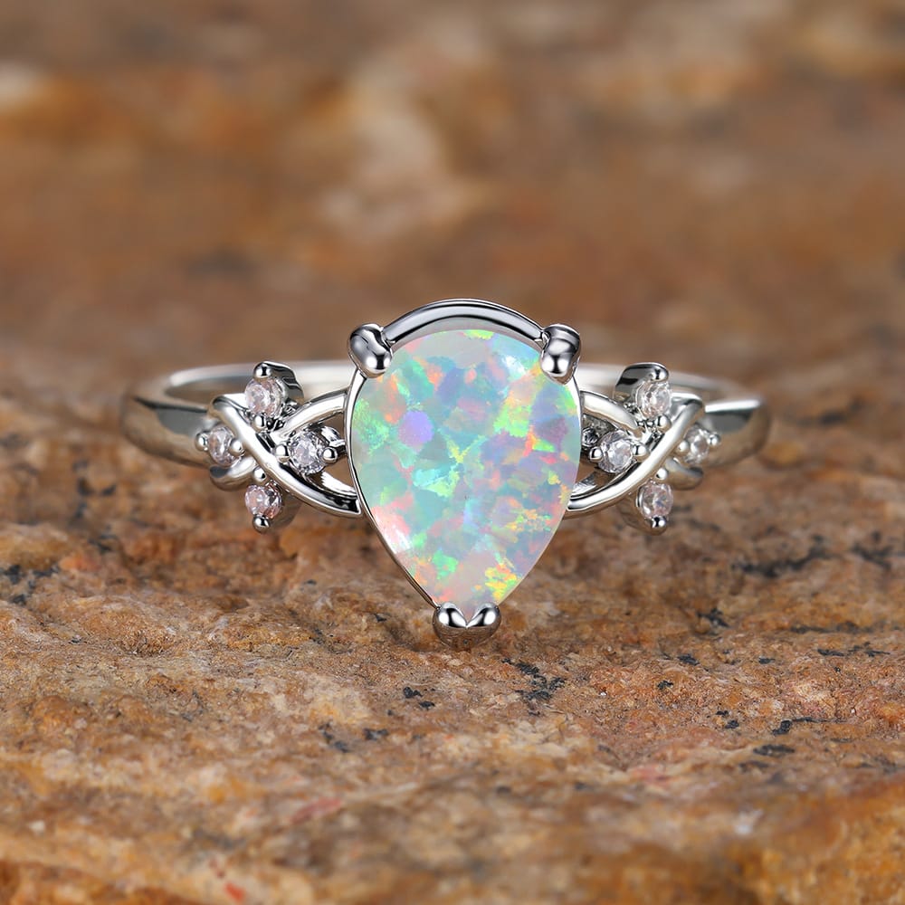 Pear-Shaped Opal Statement Ring with Sculpted Band