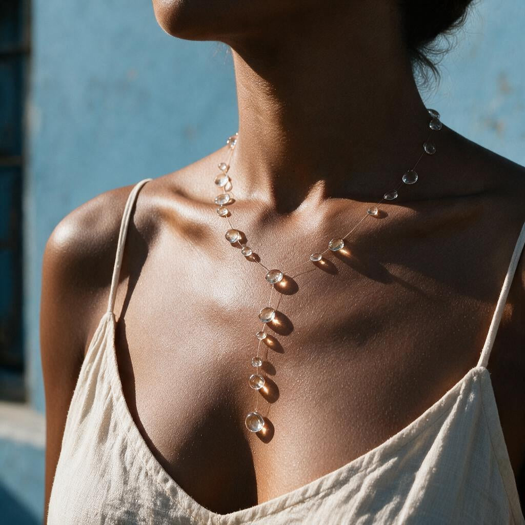 Graduated Teardrop Pendant Necklace with Amber-Toned Drops — main image