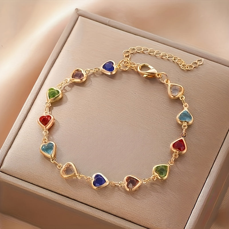 Heart-Shaped Multi-Color Charm Bracelet with Adjustable Chain — main image