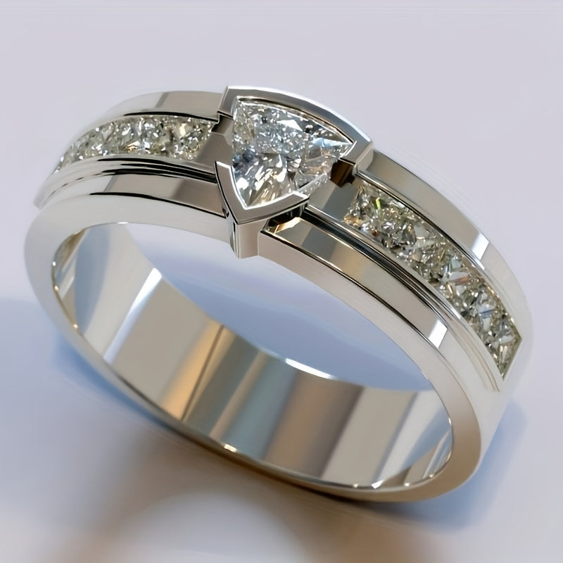 Pear-Cut Rhinestone Ring with Silver-Tone Channel Setting