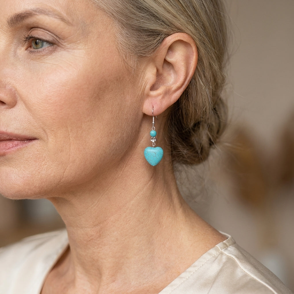 antique turquoise heart drop earrings — lifestyle