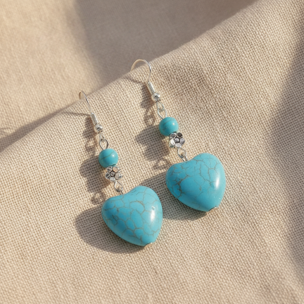 antique turquoise heart drop earrings — studio