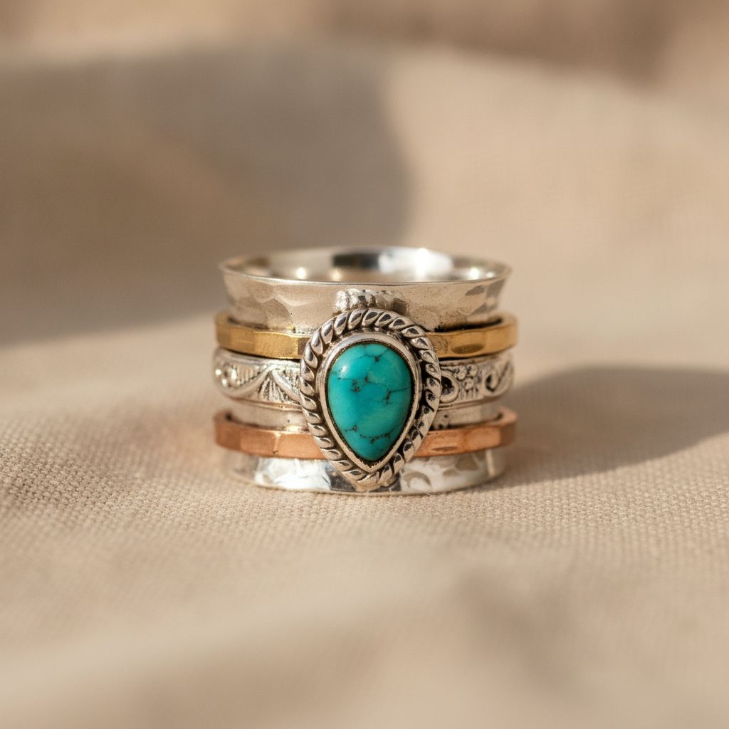 antique turquoise inlaid gold silver ring — studio