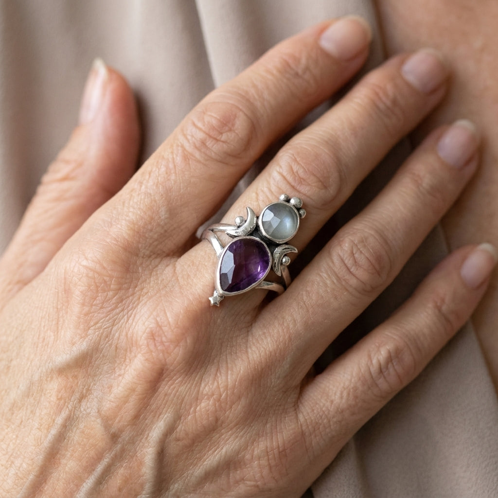 aquamarine amethyst stars and moon ring asr9512 — lifestyle