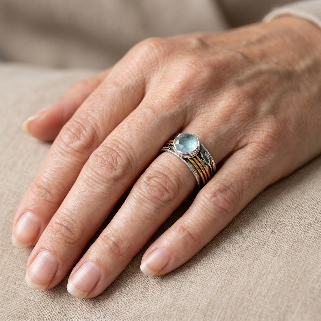 aquamarine spinner ring inspired by nature sterling silver asr9150 — lifestyle