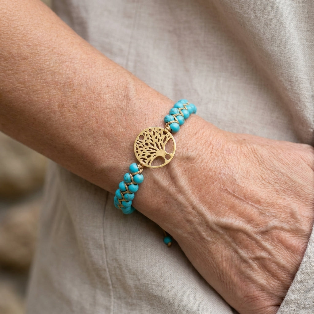 armband baum des lebens handgefertigt turkis stein — lifestyle