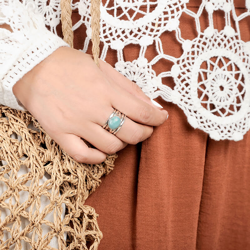 Aquamarine Cabochon Wrap Ring with Sterling Silver Band