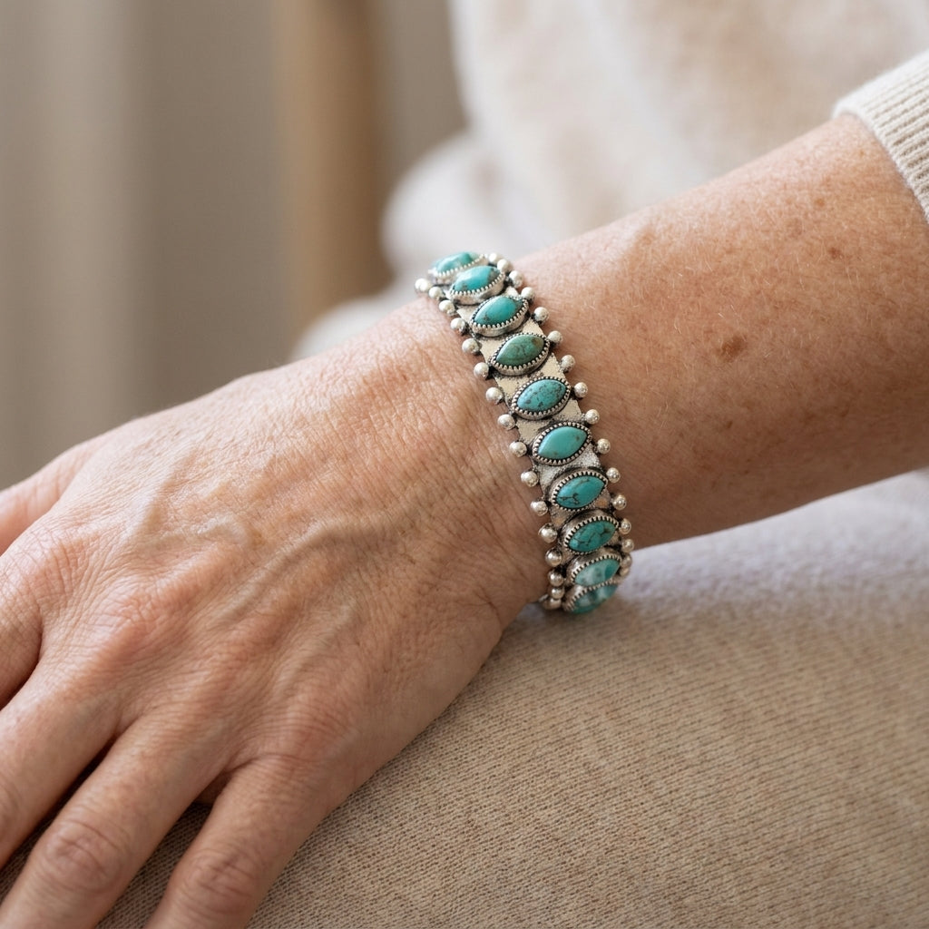 azmira turquoise cuff bracelet white gold — lifestyle